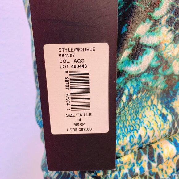 NWT David Meister Black, Turquoise, & Blue Snake Print Dress Size 14 - Picture 5 of 8